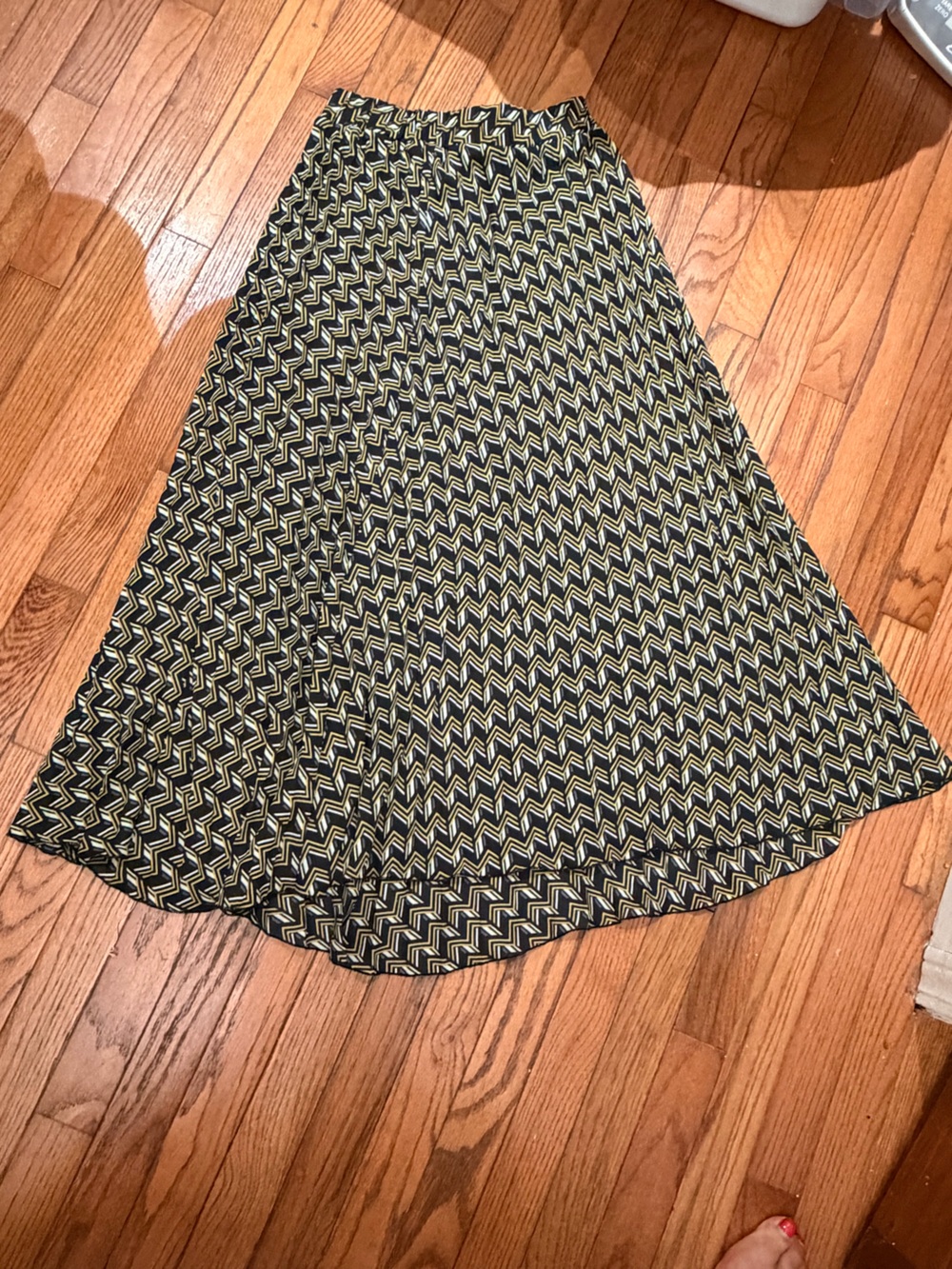 Zara Black and Yellow Geometric Midi Skirt